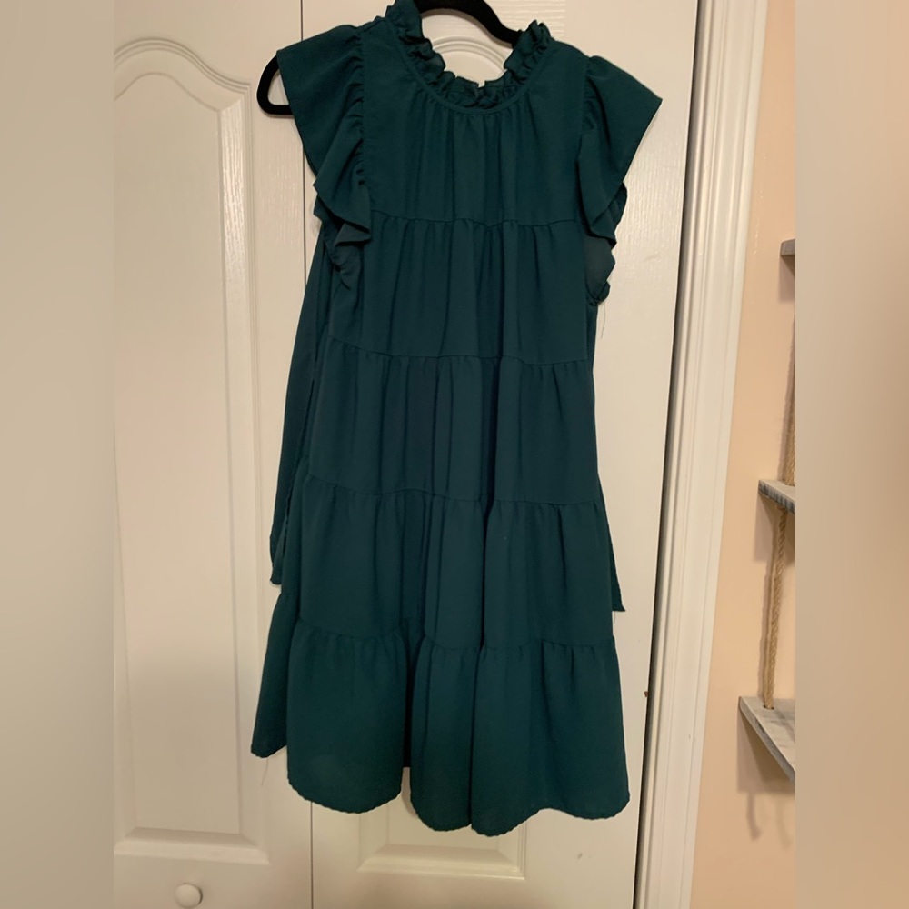 High neck green dress